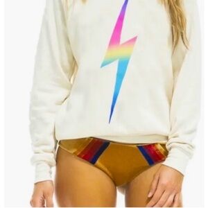 Aviator Nation Bolt Crew Sweatshirt - Rainbow / Vintage White